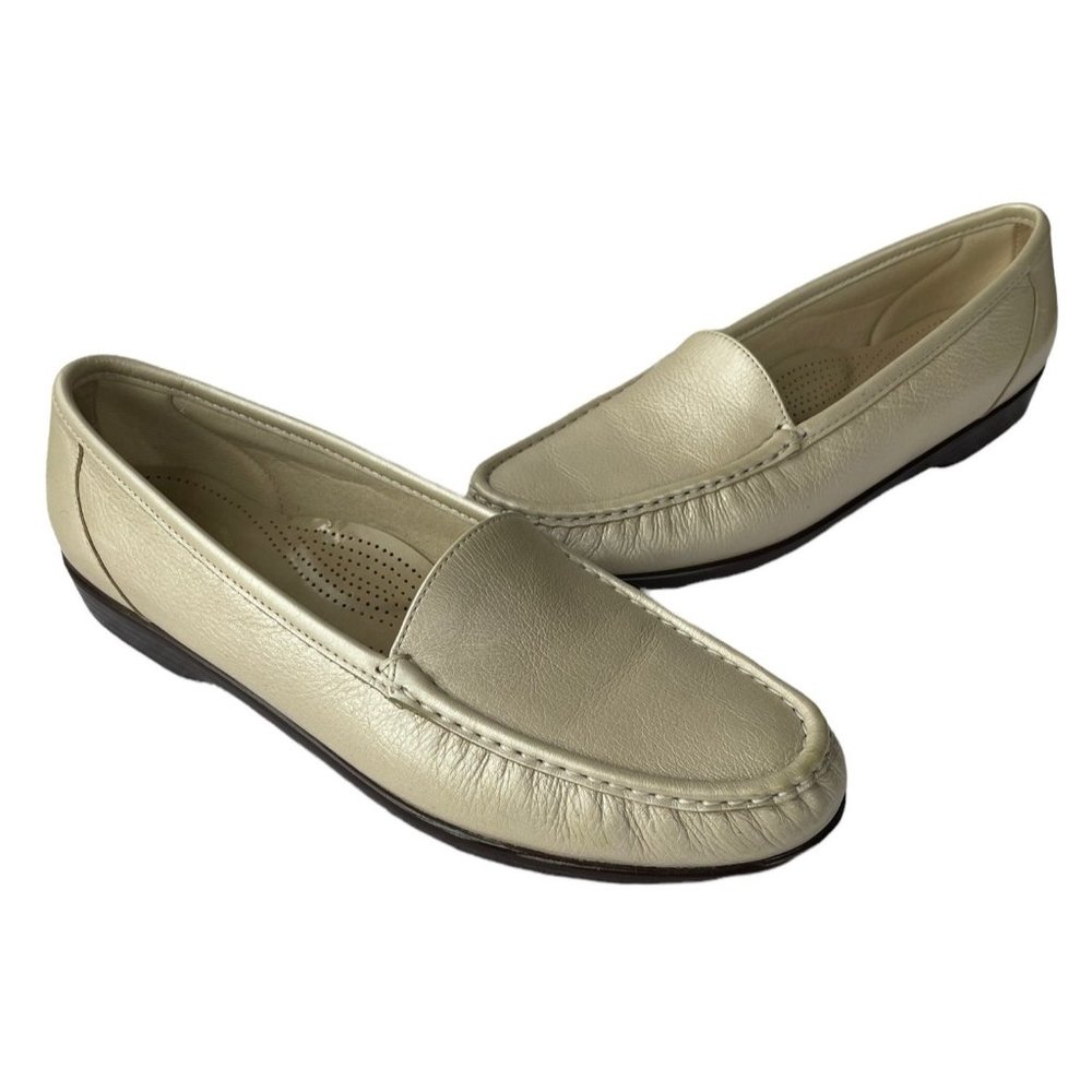 SAS Shoes Womens 12 Gold Metallic Leather Simplify Slip On Comfort Moccasin Flat
